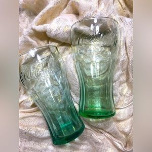 Vintage Coca-Cola Glasses - Coke Glass - Lot Of 2 - Green Glass